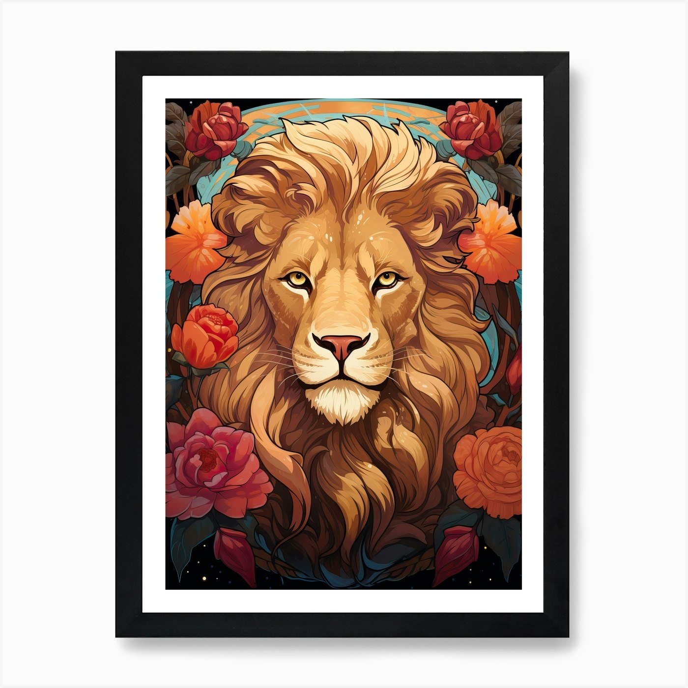 Lion Art Painting Art Nouveau 3 Art Framed Wall Art Poster Canvas Print Picture