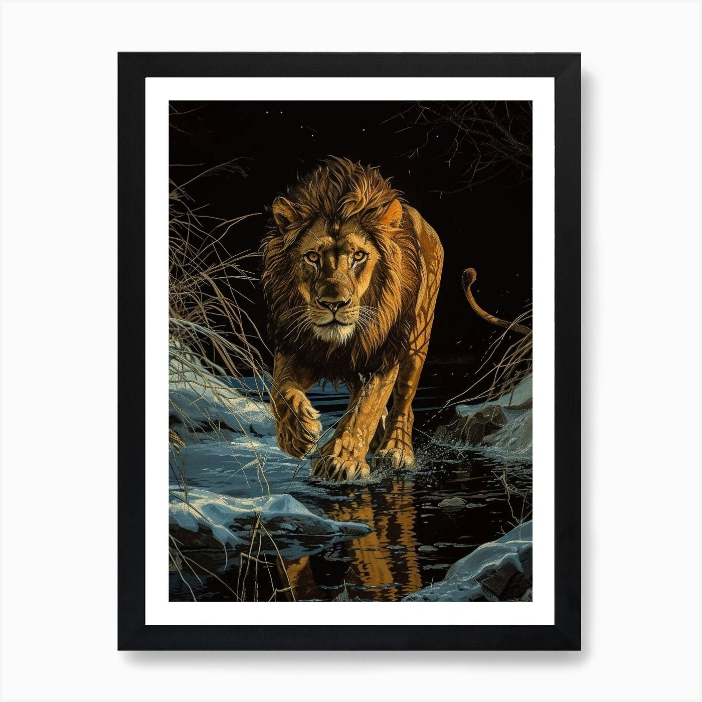 Barbary Lion Relief Illustration Ni Framed Wall Art Poster Canvas Print Picture
