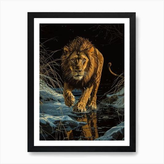 Barbary Lion Relief Illustration Ni Framed Wall Art Poster Canvas Print Picture