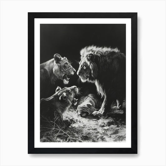 African Lion Charcoal Drawing Inter Framed Wall Art Poster Canvas Print Picture
