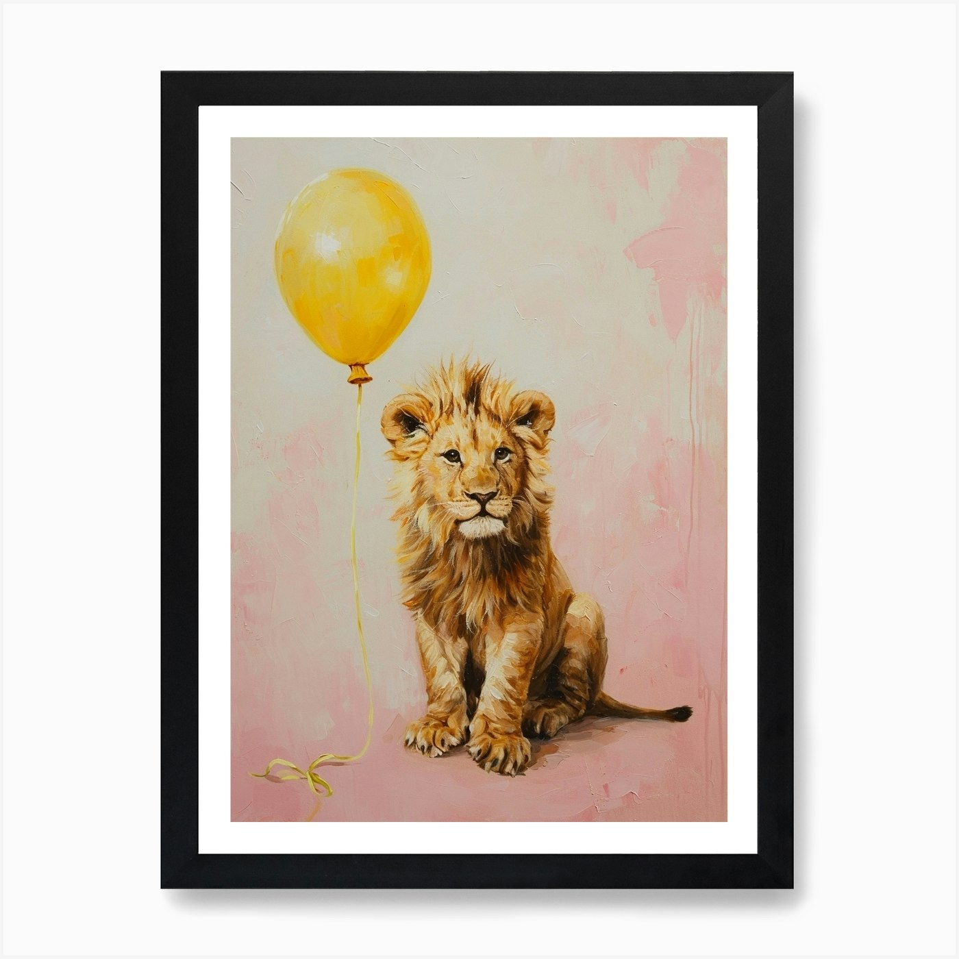 Cute Lion 4 With Balloon Art Print Framed Wall Art Poster Canvas Print Picture