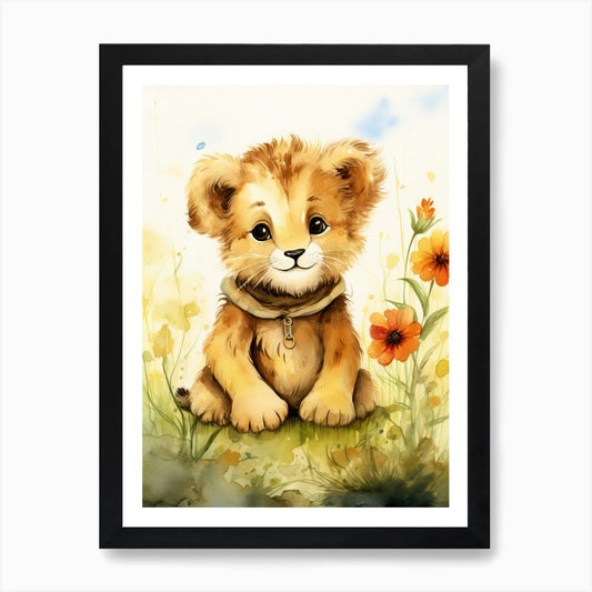 Writing Watercolour Lion Art Painti Framed Wall Art Poster Canvas Print Picture