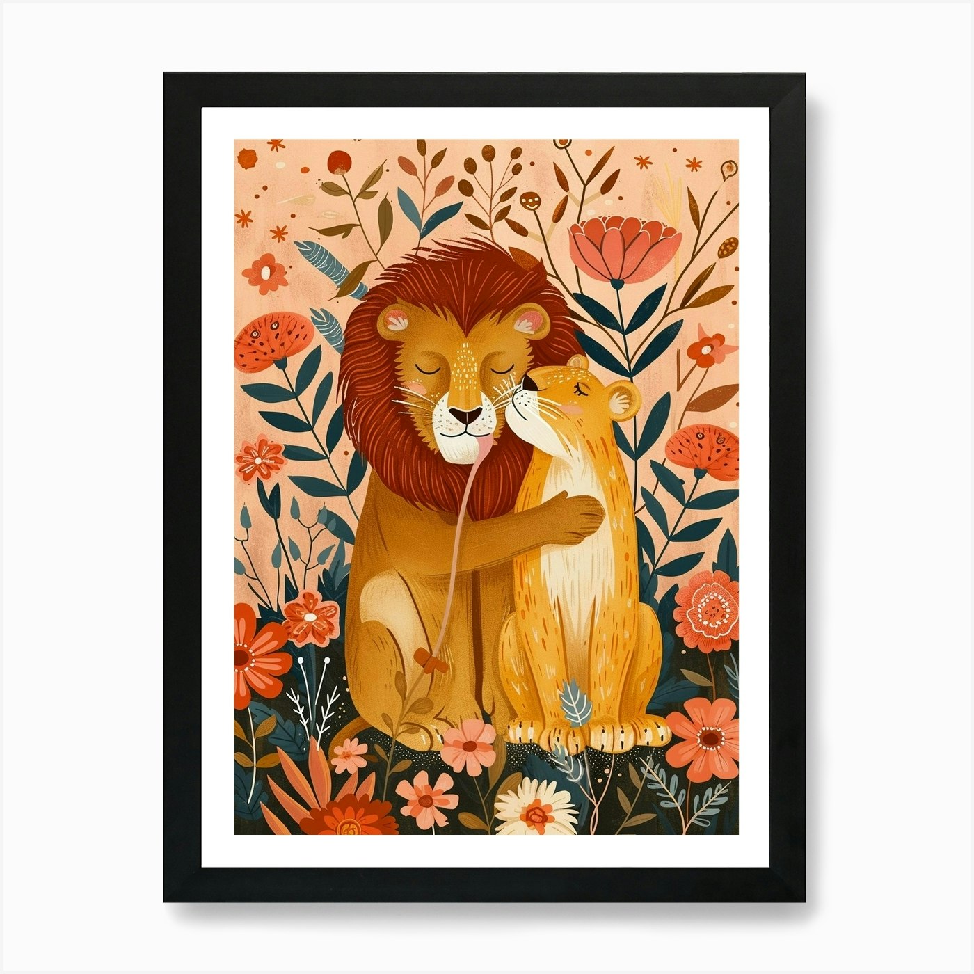 African Lion Rituals Illustration 1 Framed Wall Art Poster Canvas Print Picture