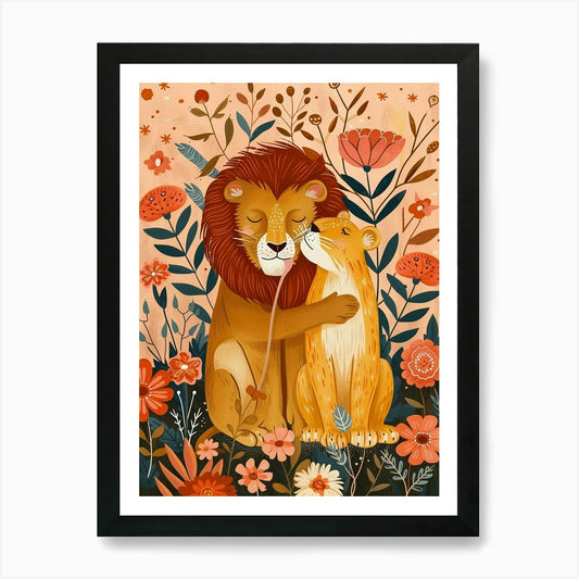 African Lion Rituals Illustration 1 Framed Wall Art Poster Canvas Print Picture