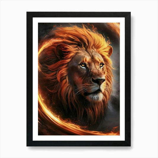 Lion In Flames 1 Art Print Framed Wall Art Poster Canvas Print Picture