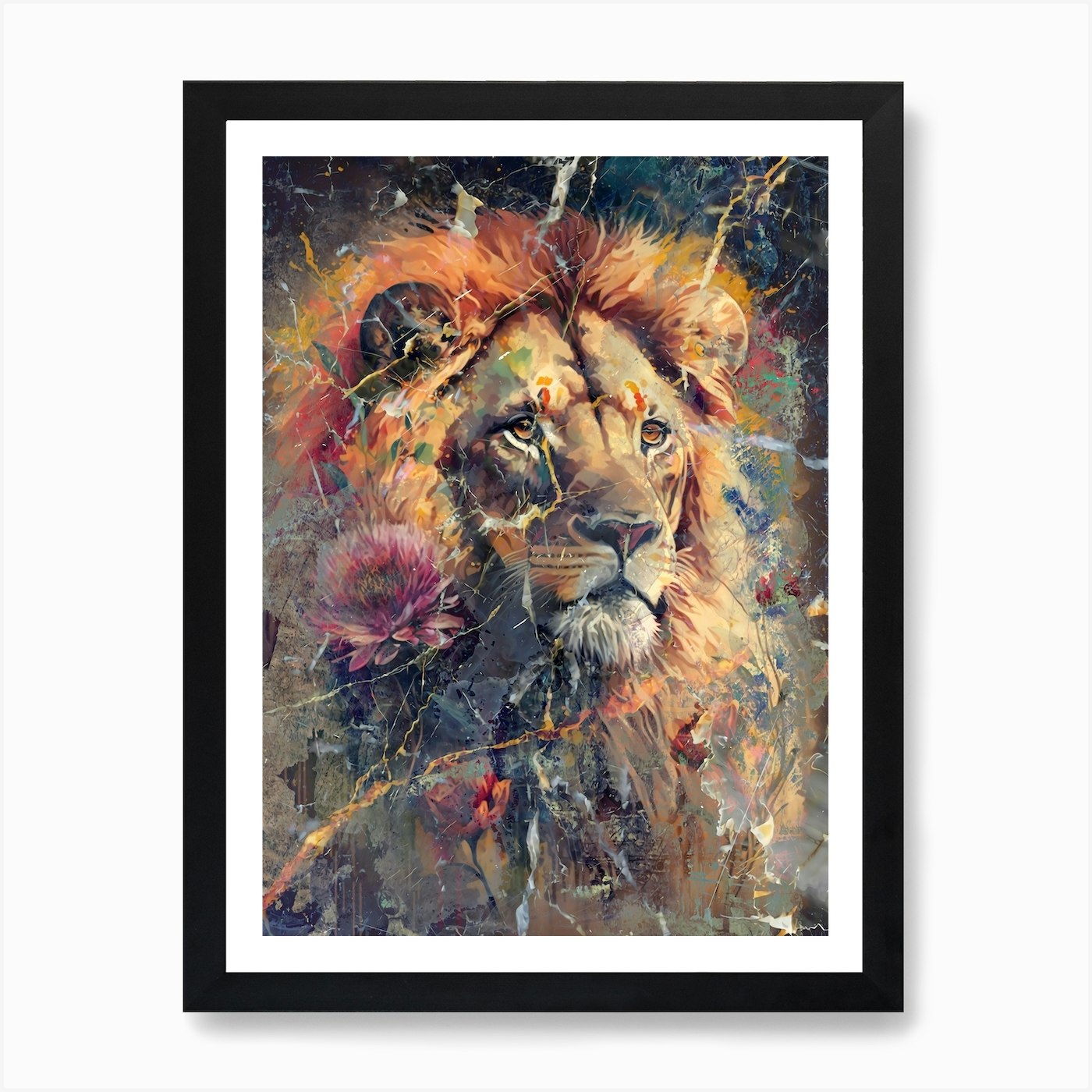 Lion Art Illustration In A Photomon Framed Wall Art Poster Canvas Print Picture