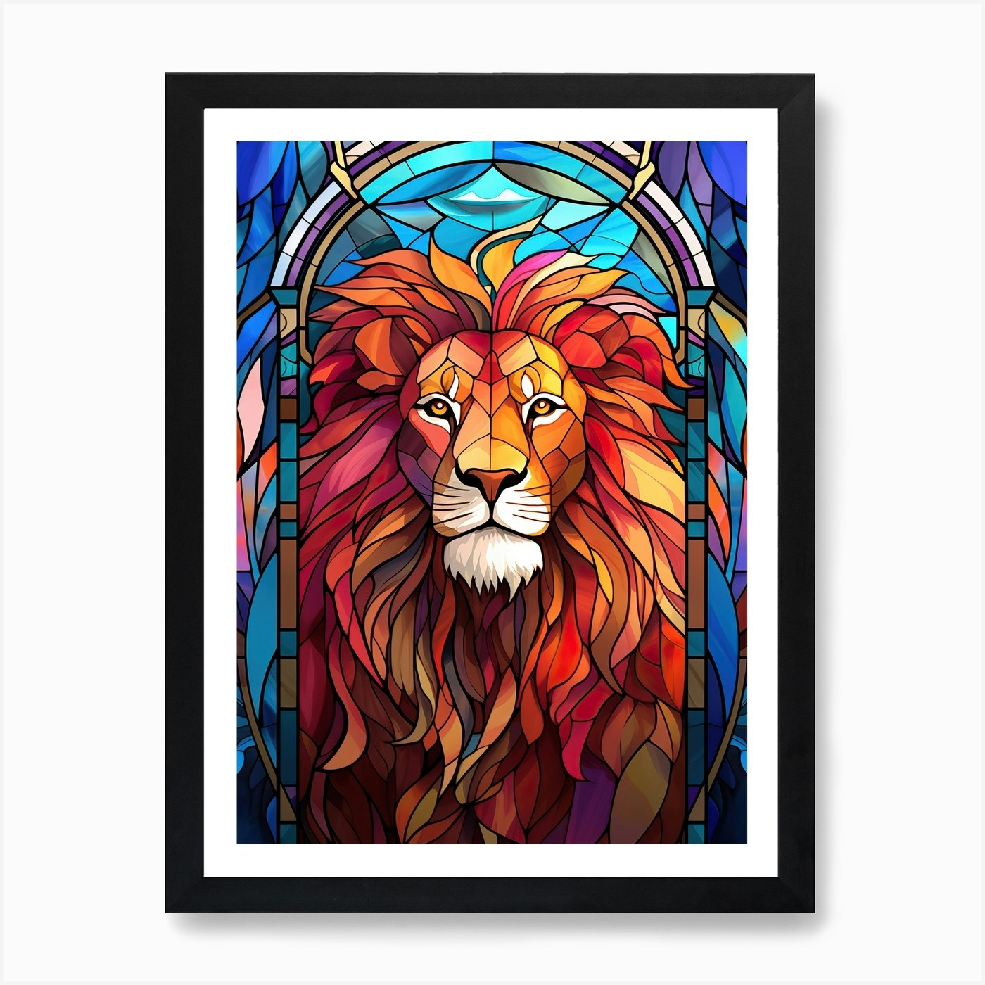 Lion Art Painting Stained Glass Sty Framed Wall Art Poster Canvas Print Picture