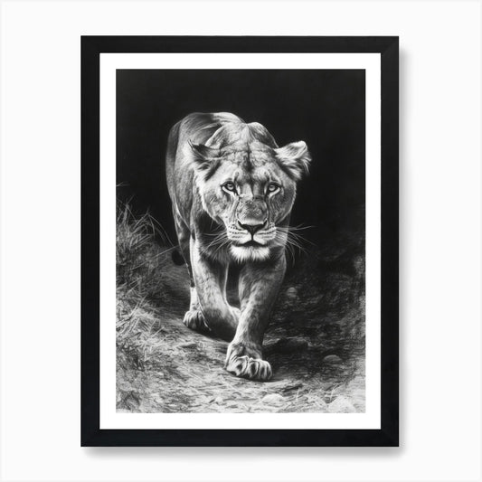 Barbary Lion Charcoal Drawing Lione Framed Wall Art Poster Canvas Print Picture