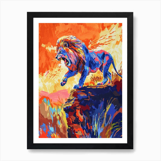 Transvaal Lion Roaring On A Cliff F Framed Wall Art Poster Canvas Print Picture
