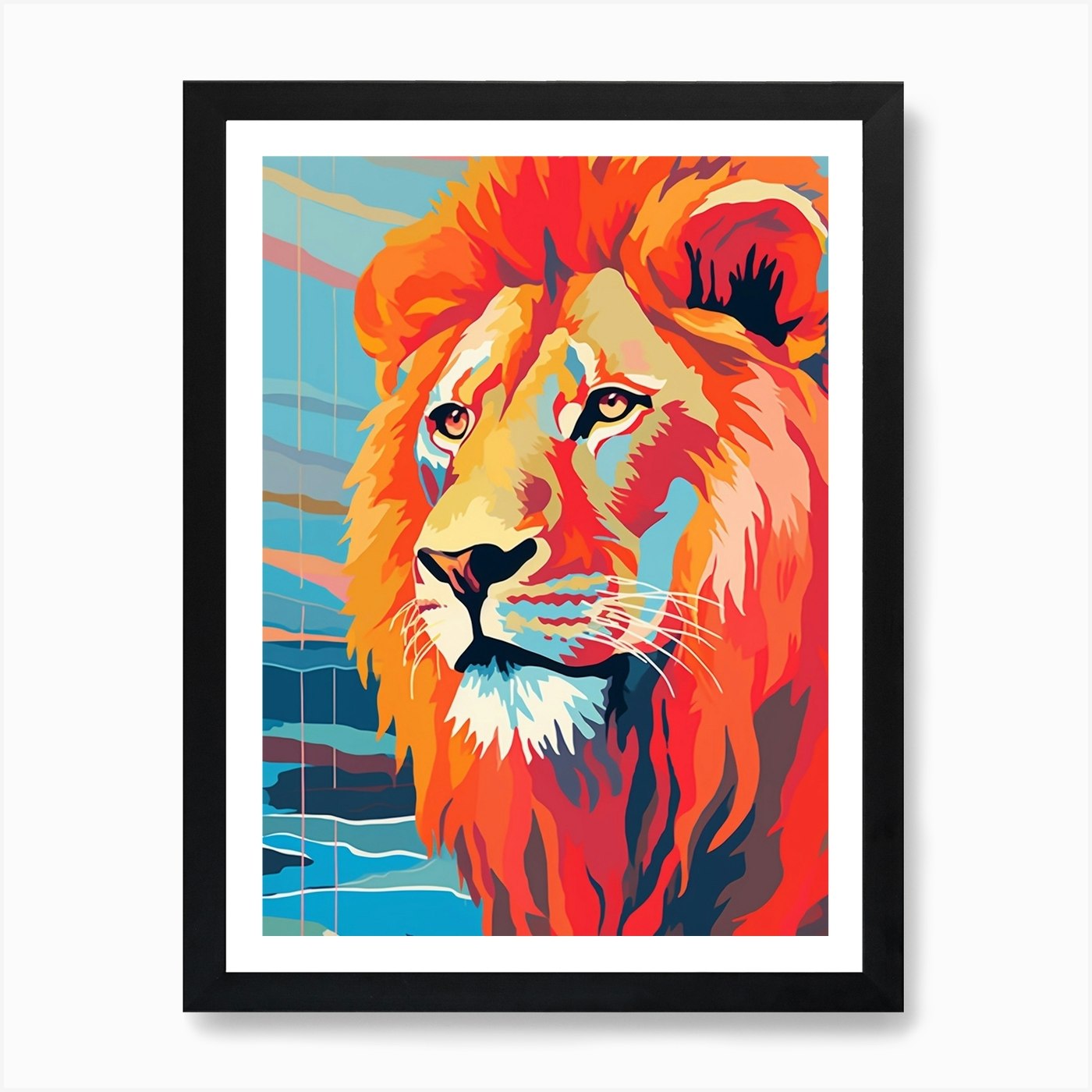 Lion Pop Art Inspired Colourful Ill Framed Wall Art Poster Canvas Print Picture