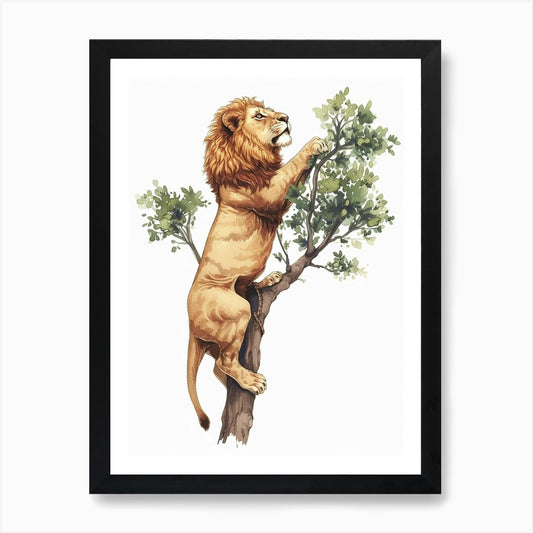 Barbary Lion Climbing A Tree Clipar Framed Wall Art Poster Canvas Print Picture