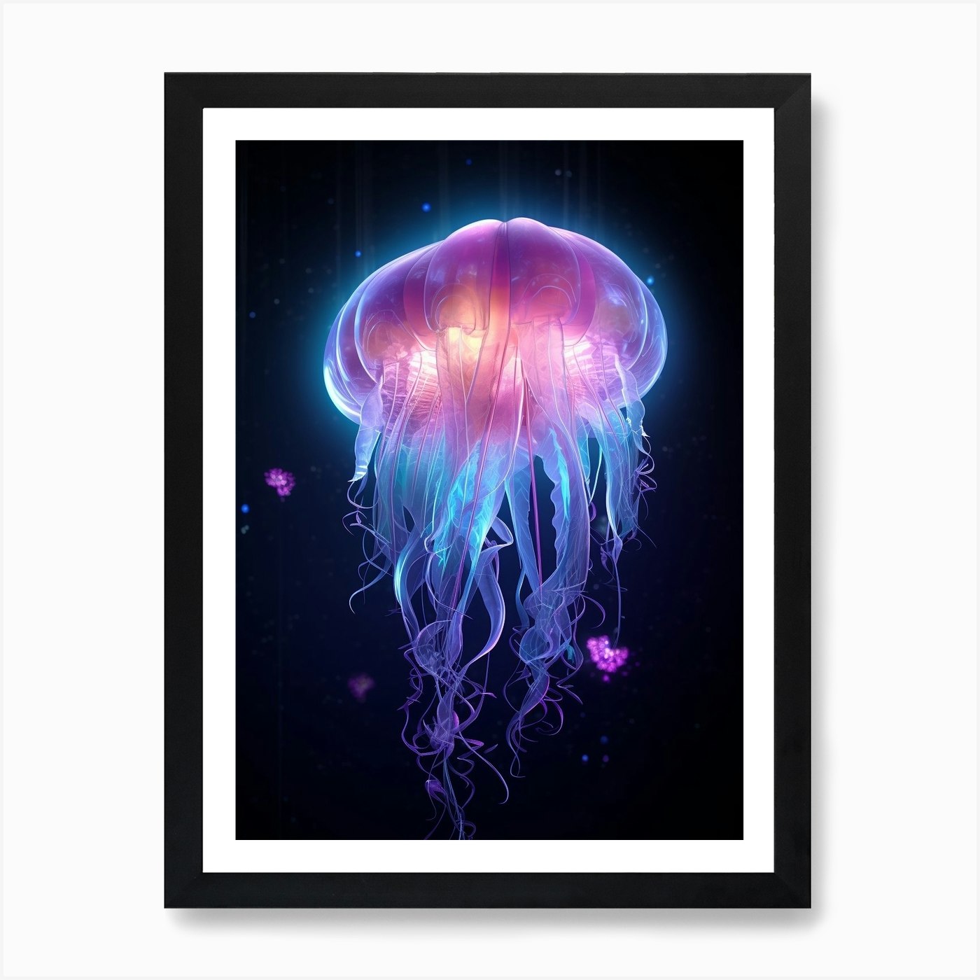 Lions Mane Jellyfish Neon Illustrat Framed Wall Art Poster Canvas Print Picture