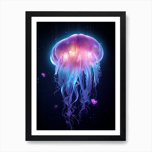 Lions Mane Jellyfish Neon Illustrat Framed Wall Art Poster Canvas Print Picture