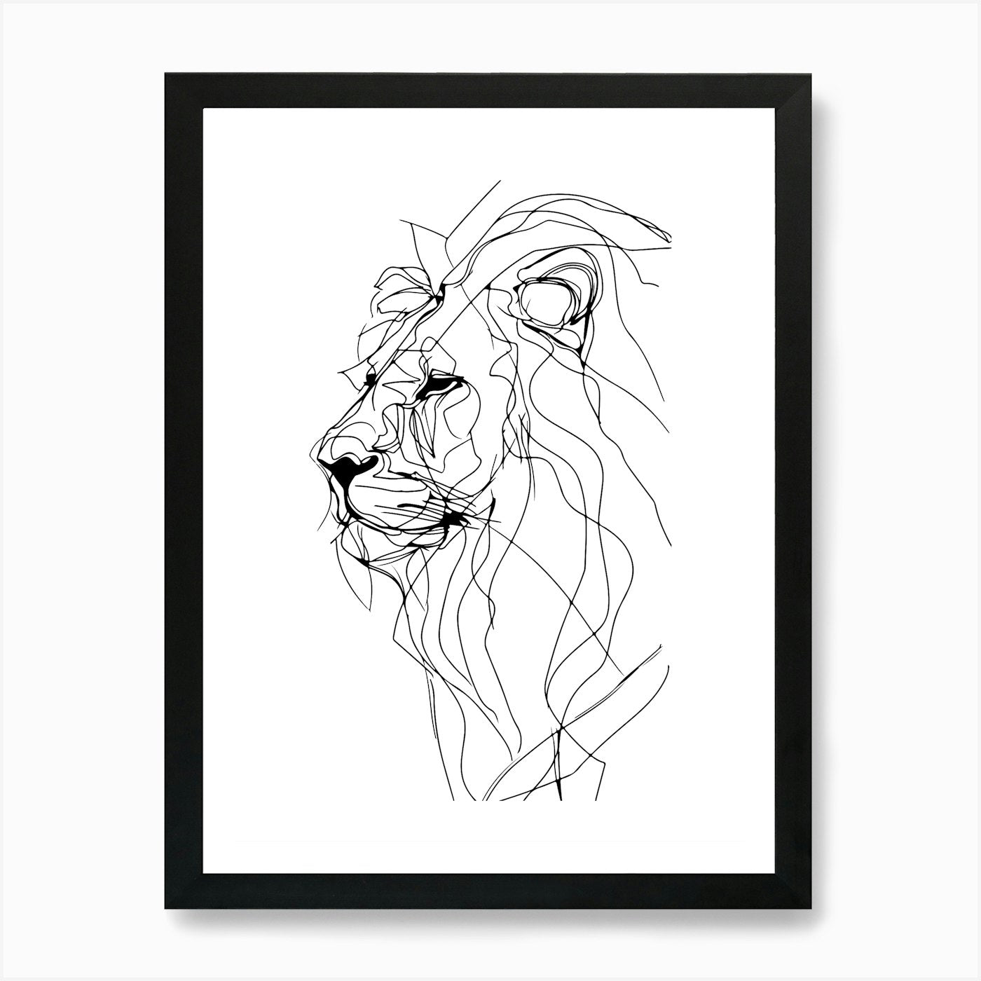 Lion Head Minimalist One Line Illus Framed Wall Art Poster Canvas Print Picture