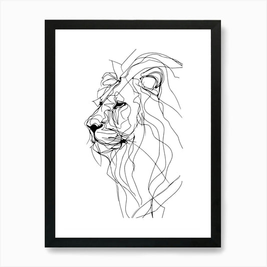 Lion Head Minimalist One Line Illus Framed Wall Art Poster Canvas Print Picture