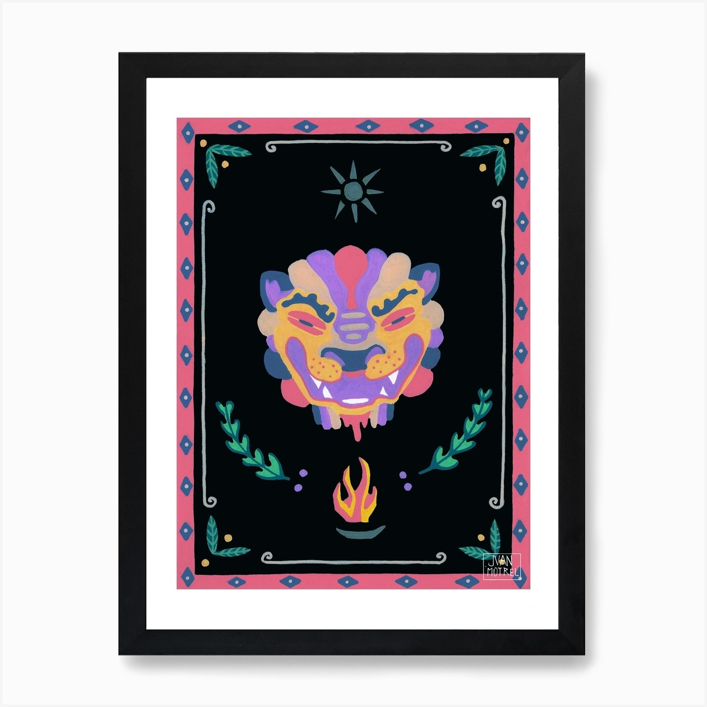 Silver Sun Lion Art Print Framed Wall Art Poster Canvas Print Picture