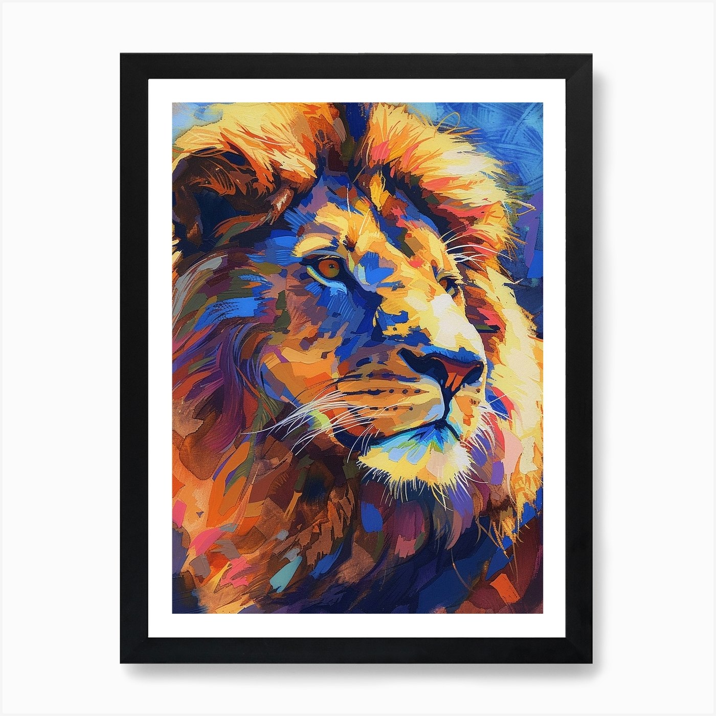 Asiatic Lion Portrait Close Up Fauv Framed Wall Art Poster Canvas Print Picture