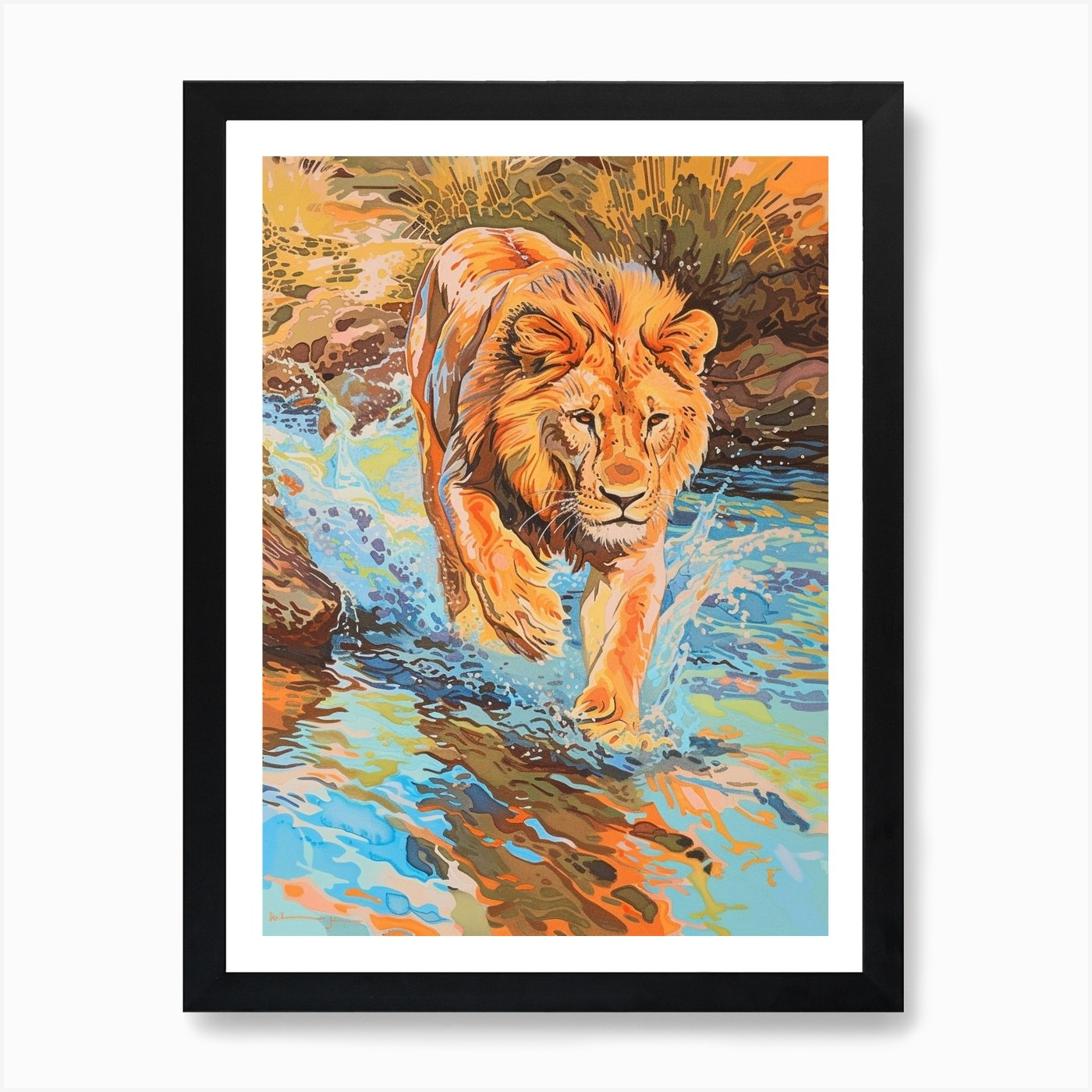 Southwest African Lion Crossing A R Framed Wall Art Poster Canvas Print Picture