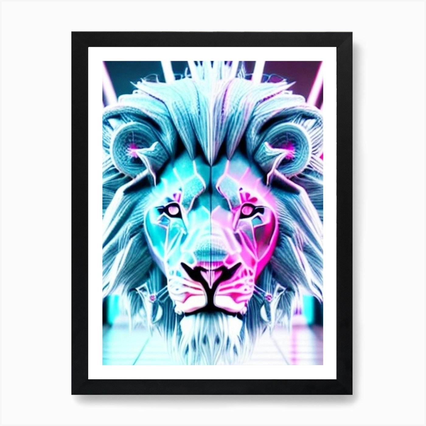 Neon Lion Minimalistic Art Print Framed Wall Art Poster Canvas Print Picture