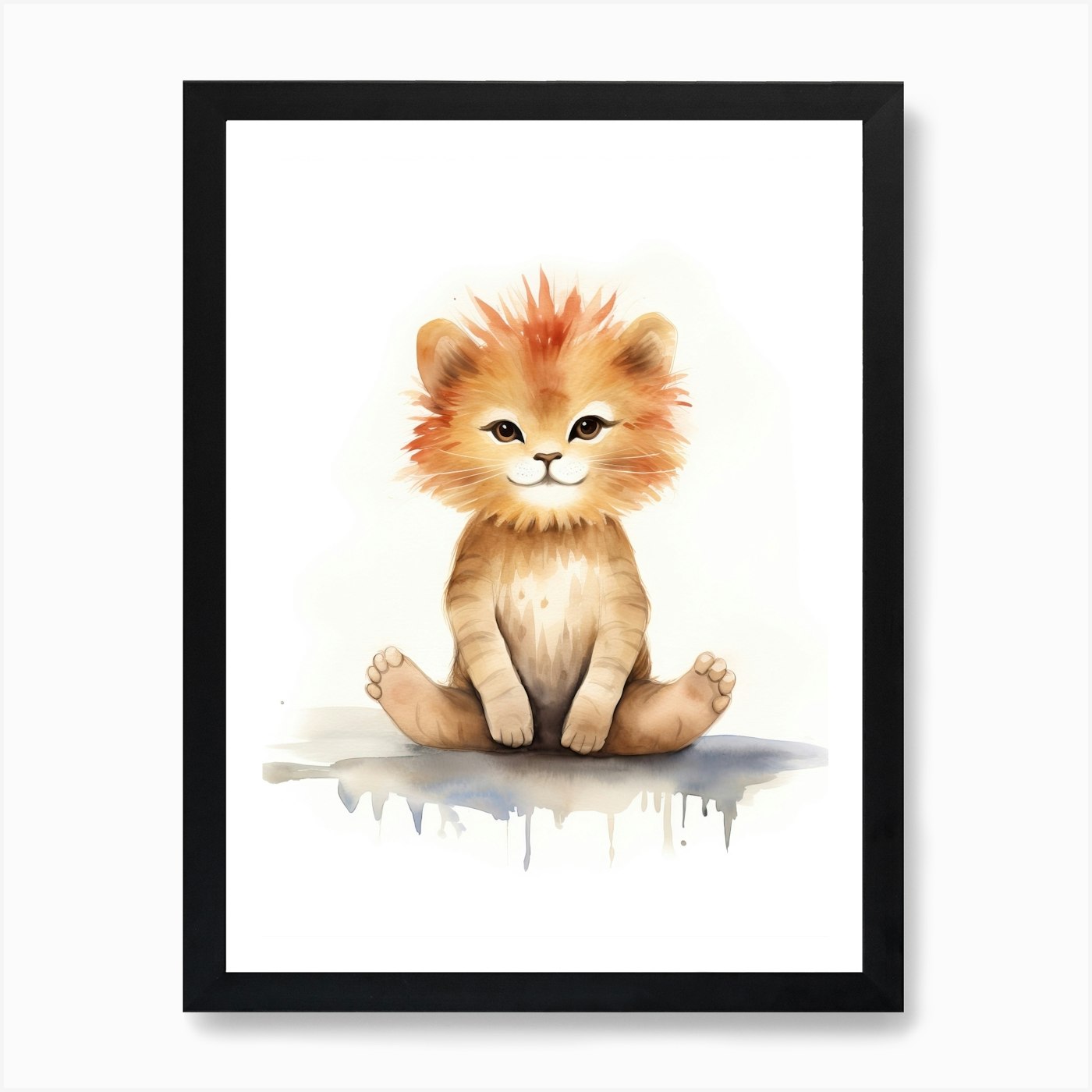 Practicing Yoga Watercolour Lion Ar Framed Wall Art Poster Canvas Print Picture