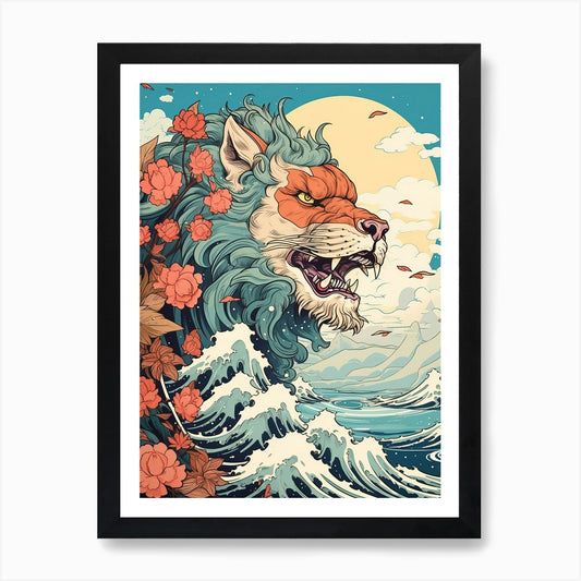 Lion Animal Drawing In The Style Of Framed Wall Art Poster Canvas Print Picture