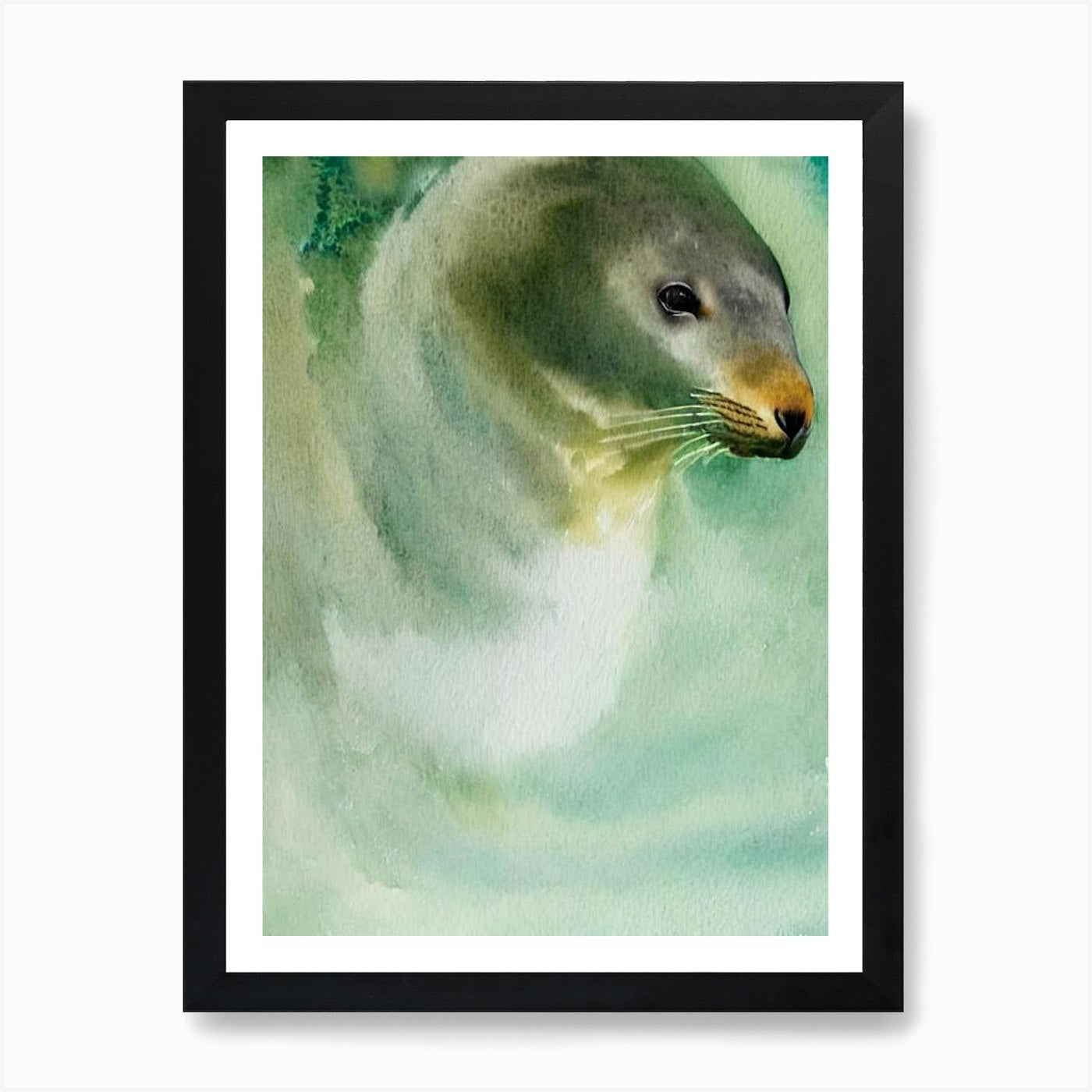 Sea Lion Storybook Watercolour Art  Framed Wall Art Poster Canvas Print Picture