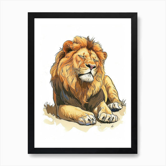 African Lion Resting In The Sun Cli Framed Wall Art Poster Canvas Print Picture