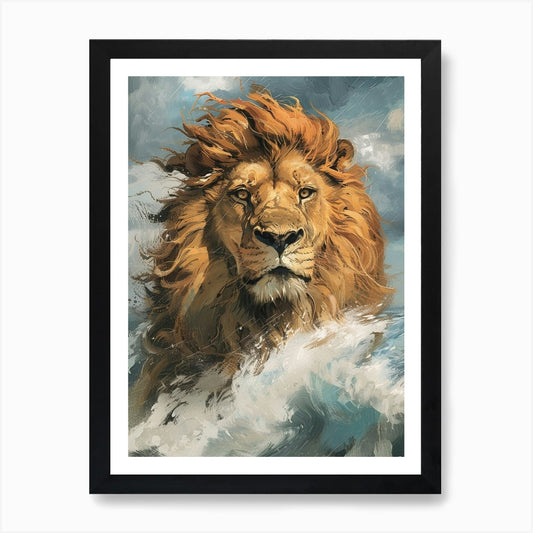Barbary Lion Facing A Storm Illustr Framed Wall Art Poster Canvas Print Picture