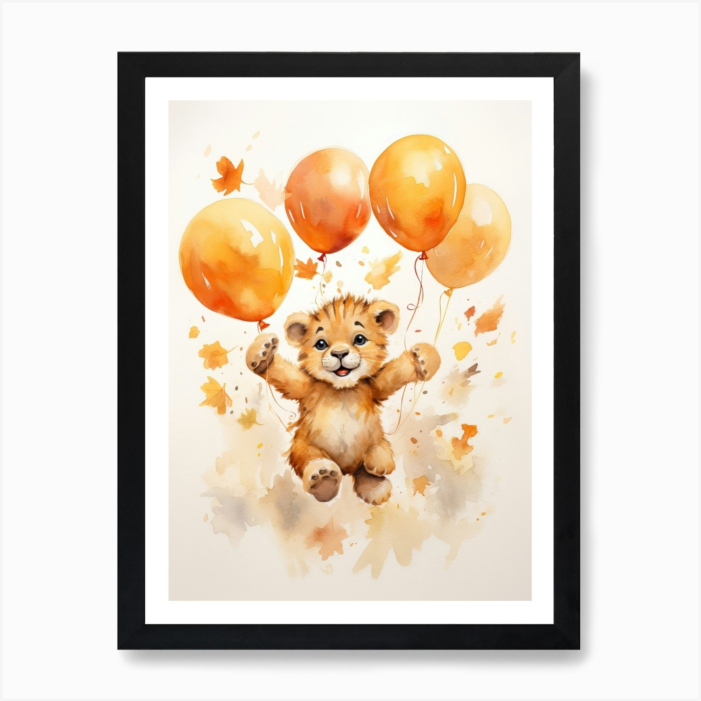 Lion Flying With Autumn Fall Pumpki Framed Wall Art Poster Canvas Print Picture