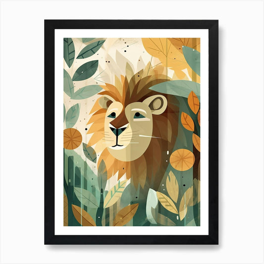 Lion Jungle Cartoon Illustration 1  Framed Wall Art Poster Canvas Print Picture
