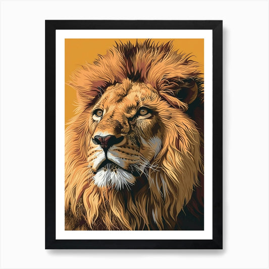 African Lion Portrait Close Up Illu Framed Wall Art Poster Canvas Print Picture
