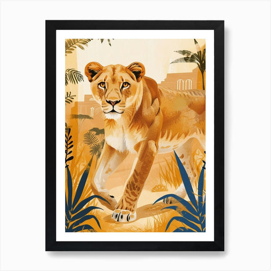 African Lion Lioness On The Prowl I Framed Wall Art Poster Canvas Print Picture