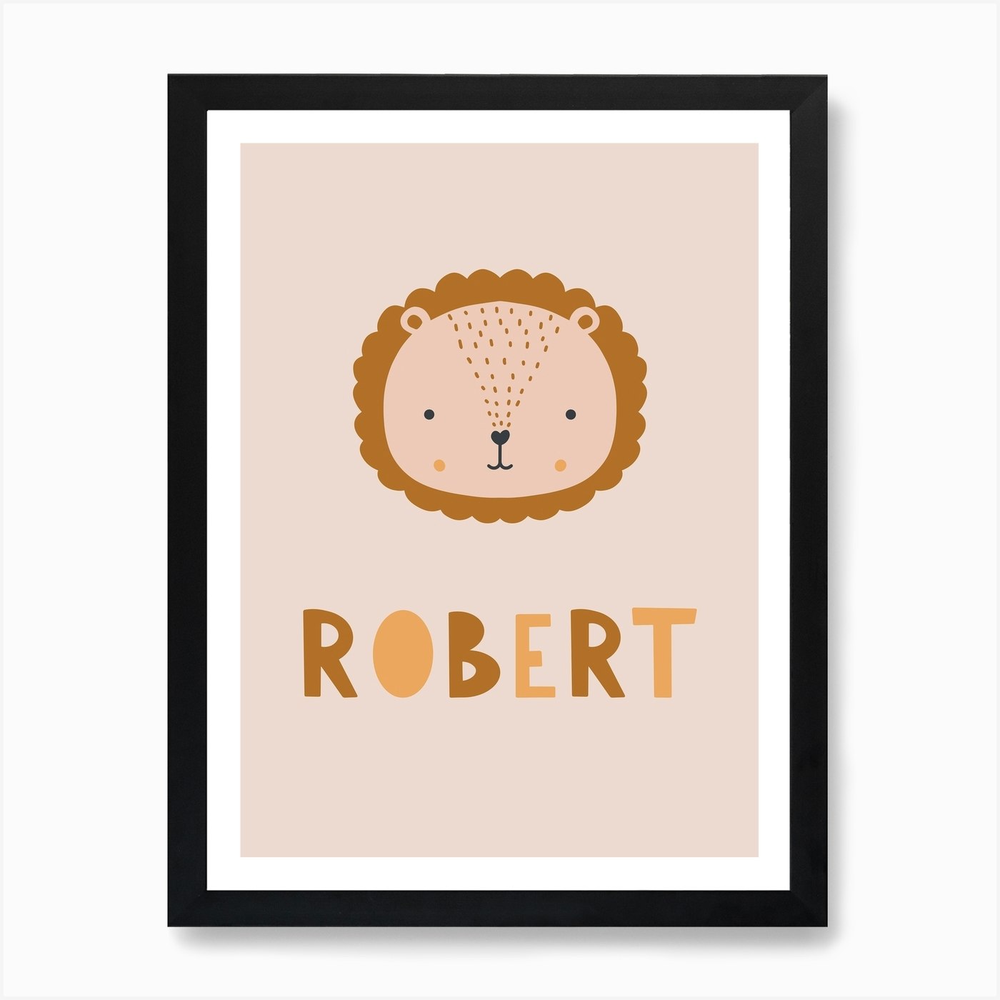 Cute Lion, Lettering Robert, Baby A Framed Wall Art Poster Canvas Print Picture