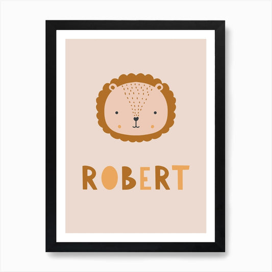 Cute Lion, Lettering Robert, Baby A Framed Wall Art Poster Canvas Print Picture