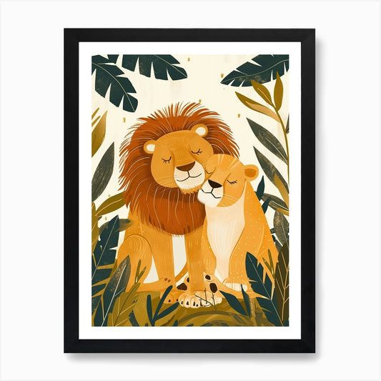 African Lion Rituals Illustration 3 Framed Wall Art Poster Canvas Print Picture