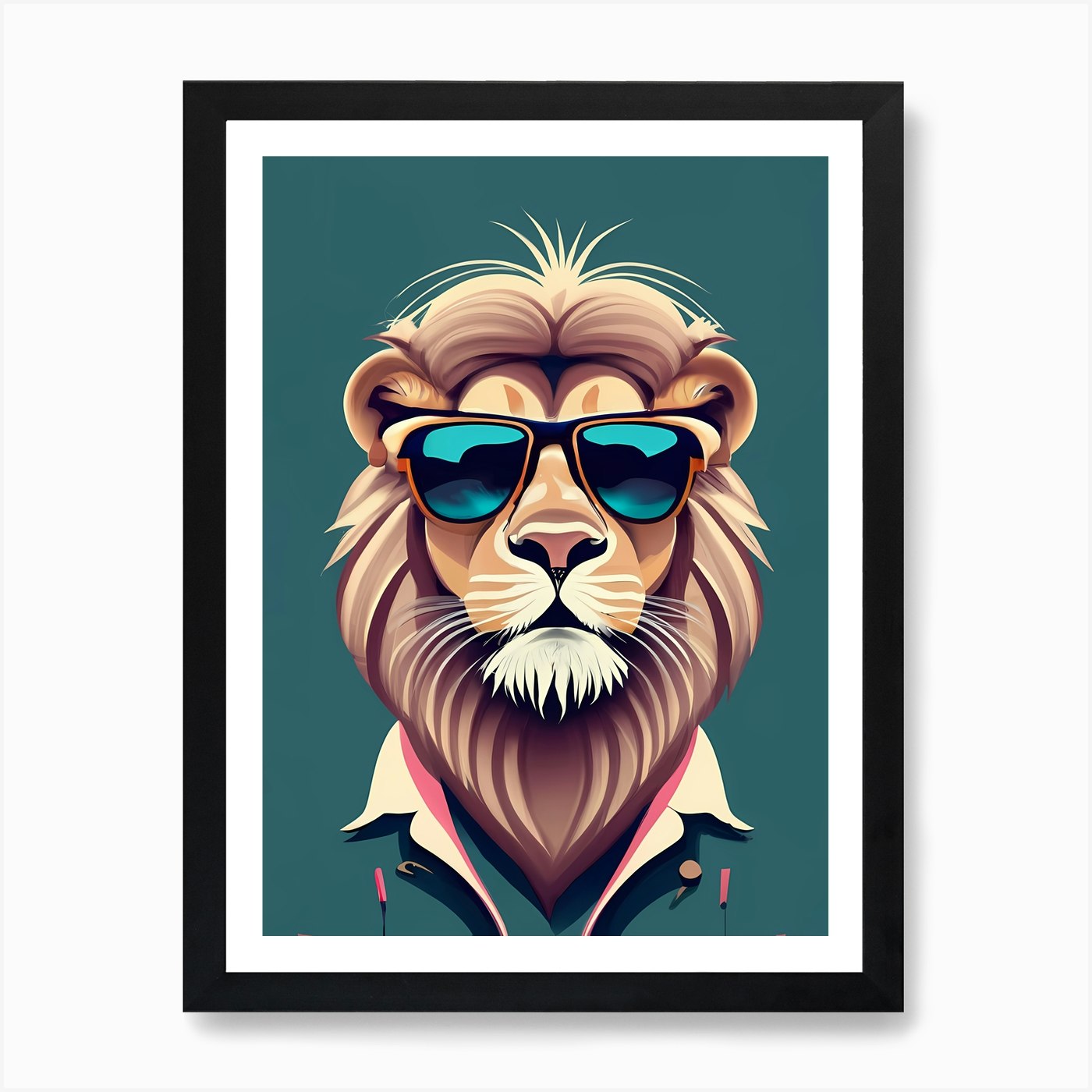 Lion In Sunglasses Art Print Framed Wall Art Poster Canvas Print Picture