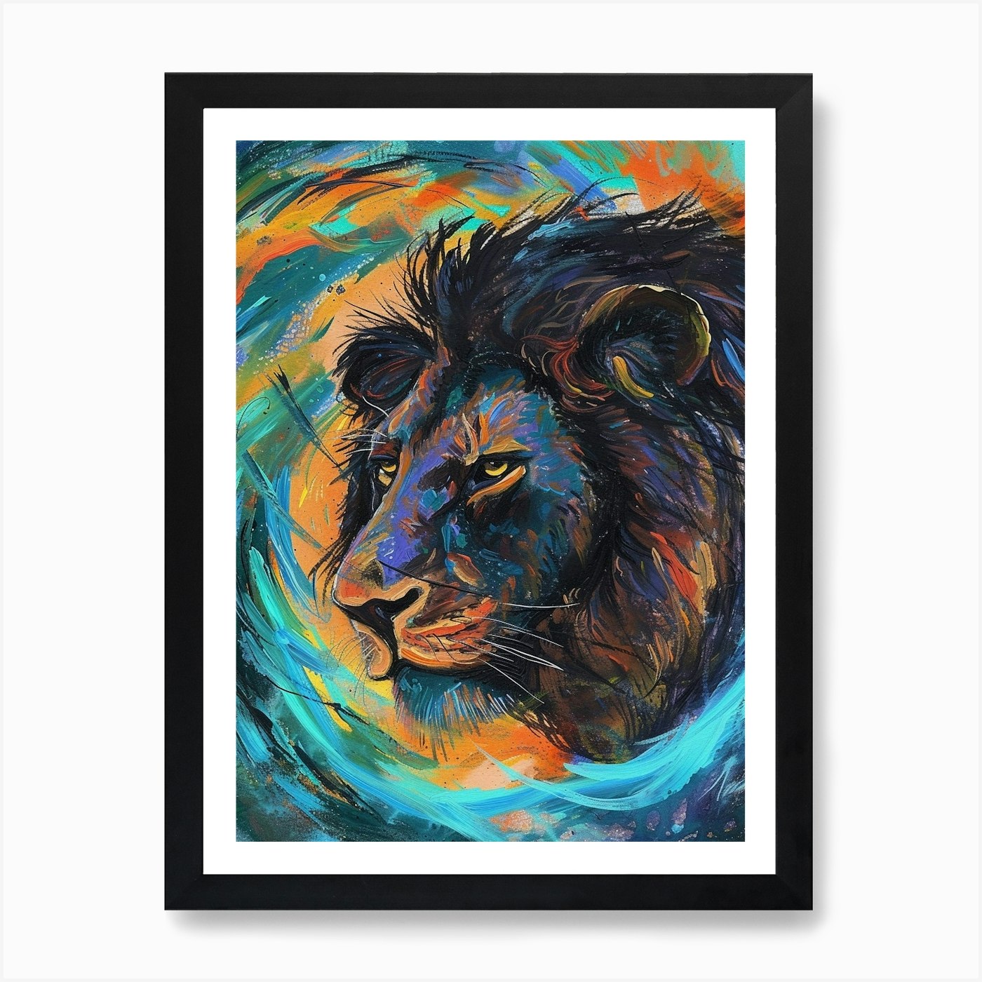 Black Lion Facing A Storm Fauvist P Framed Wall Art Poster Canvas Print Picture