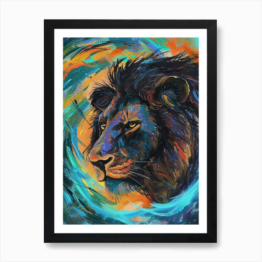 Black Lion Facing A Storm Fauvist P Framed Wall Art Poster Canvas Print Picture