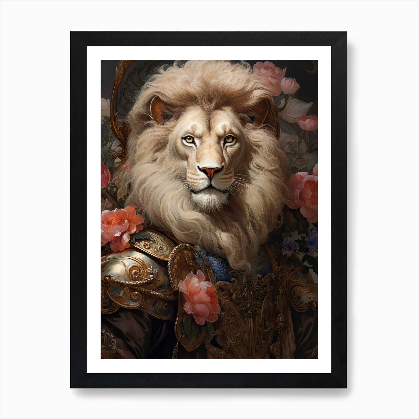 Lion Art Painting Baroque 2 Art Pri Framed Wall Art Poster Canvas Print Picture
