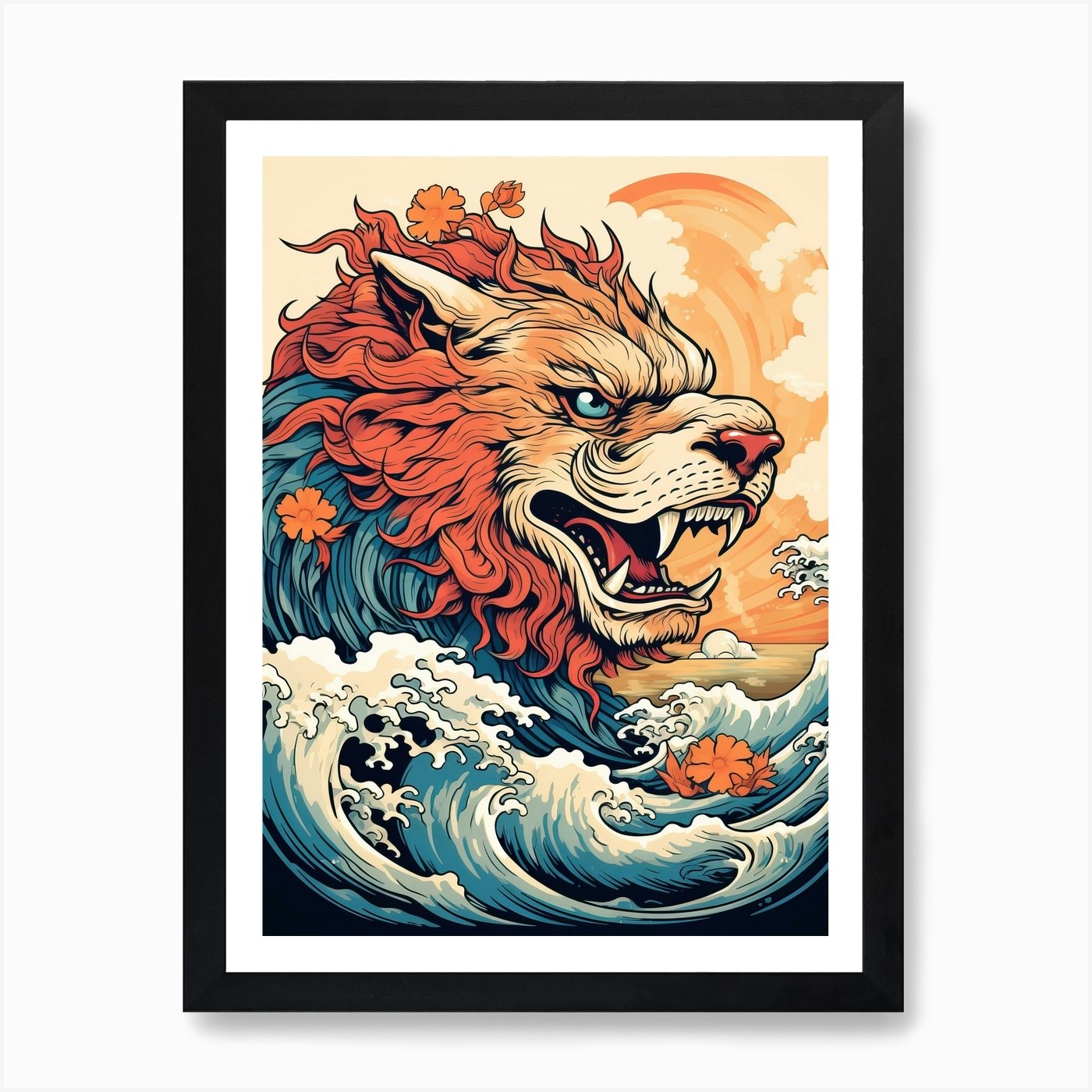 Lion Animal Drawing In The Style Of Framed Wall Art Poster Canvas Print Picture