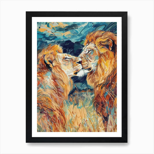 Masai Lion Mating Rituals Fauvist P Framed Wall Art Poster Canvas Print Picture