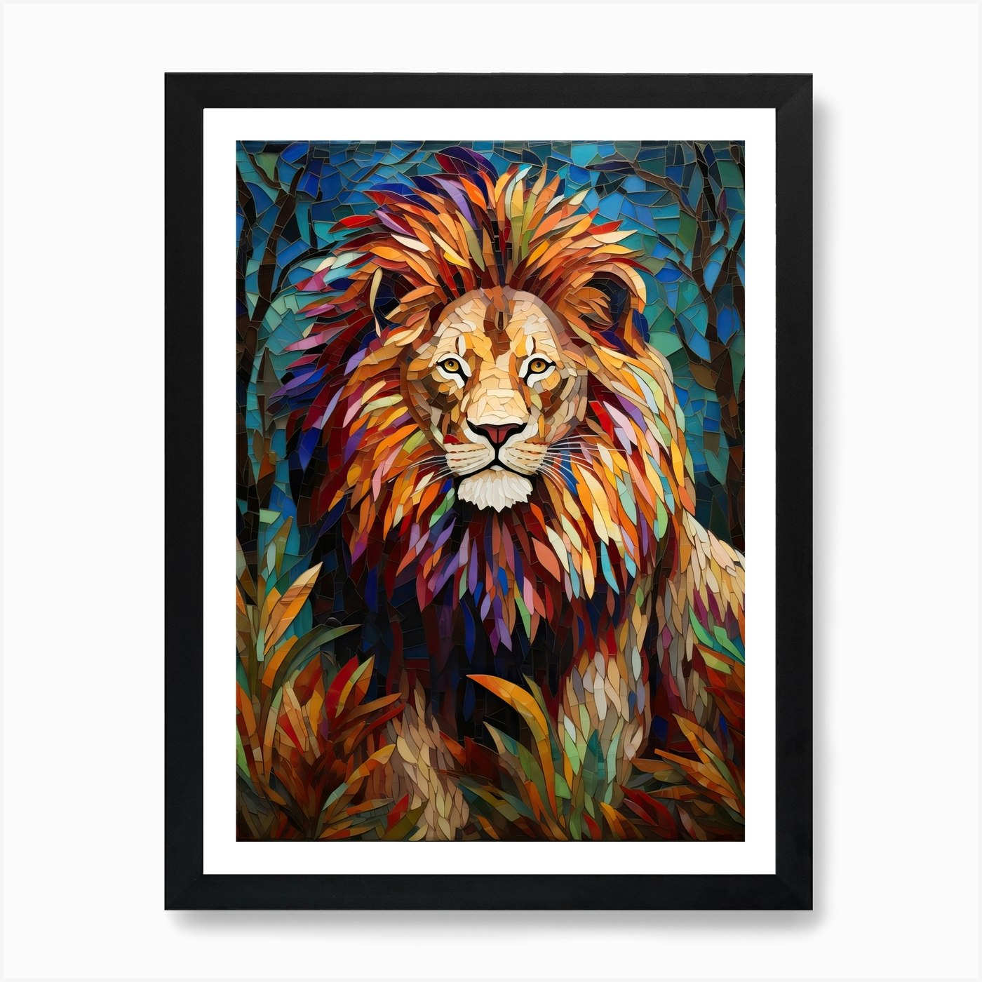 Lion Art Painting Mosaic Style 3 Ar Framed Wall Art Poster Canvas Print Picture
