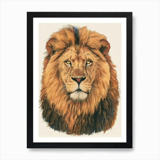 African Lion Portrait Close Up Clip Framed Wall Art Poster Canvas Print Picture