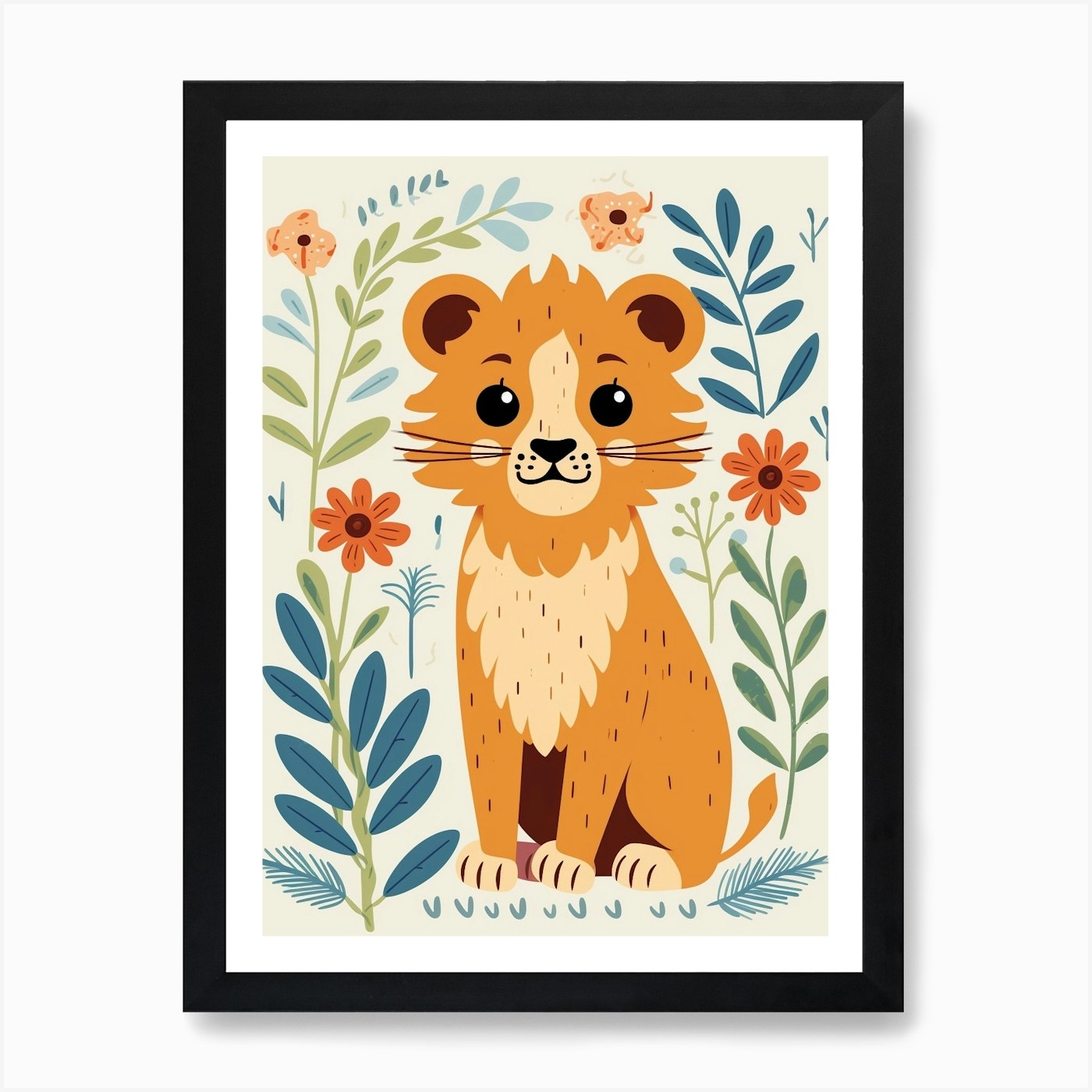 Baby Animal Illustration Lion 1 Art Framed Wall Art Poster Canvas Print Picture