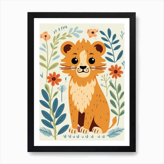 Baby Animal Illustration Lion 1 Art Framed Wall Art Poster Canvas Print Picture