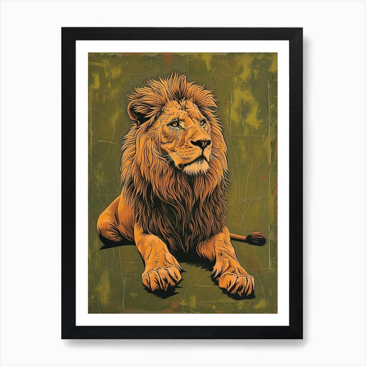 Barbary Lion Relief Illustration Ma Framed Wall Art Poster Canvas Print Picture