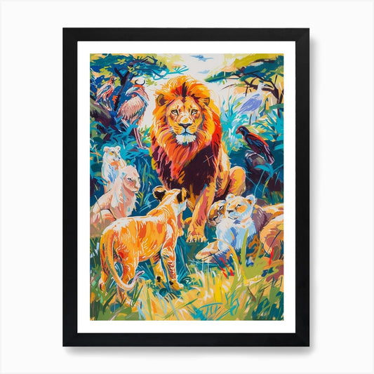 Masai Lion Interaction With Other W Framed Wall Art Poster Canvas Print Picture