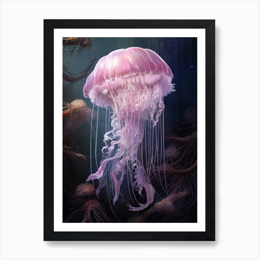 Lions Mane Jellyfish Neon Illustrat Framed Wall Art Poster Canvas Print Picture