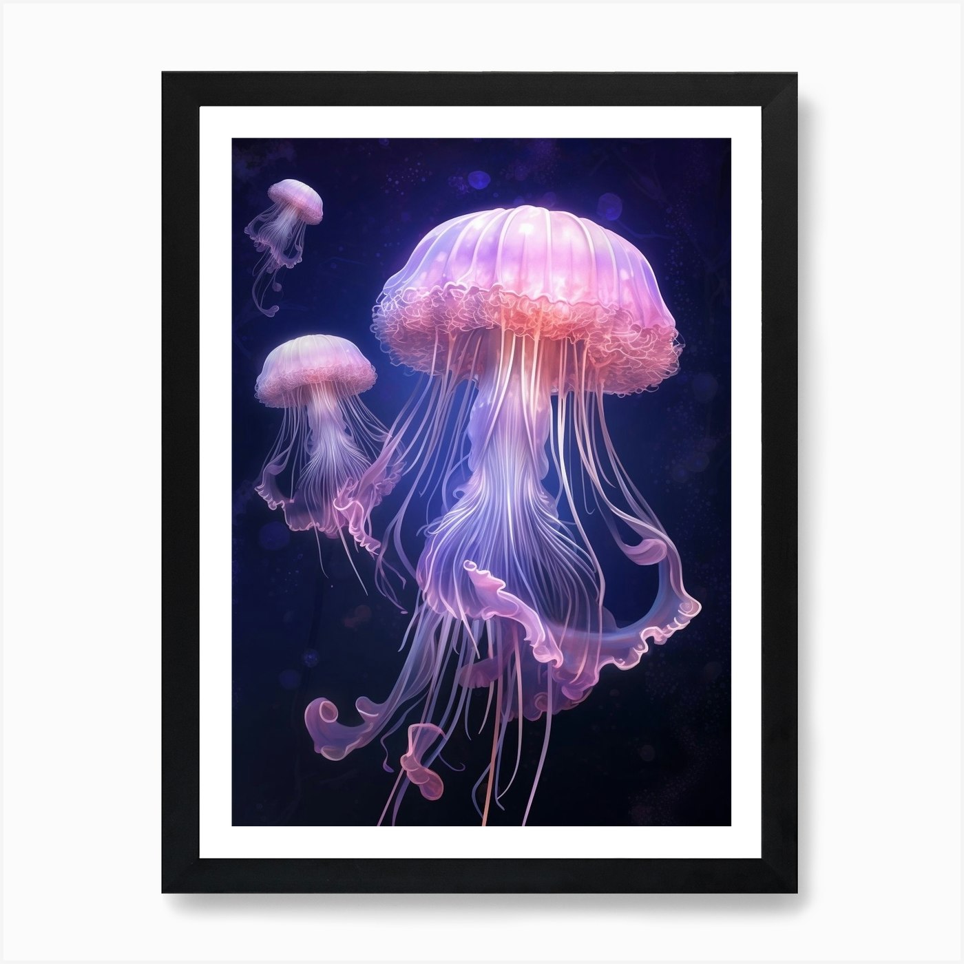 Lions Mane Jellyfish Neon Illustrat Framed Wall Art Poster Canvas Print Picture