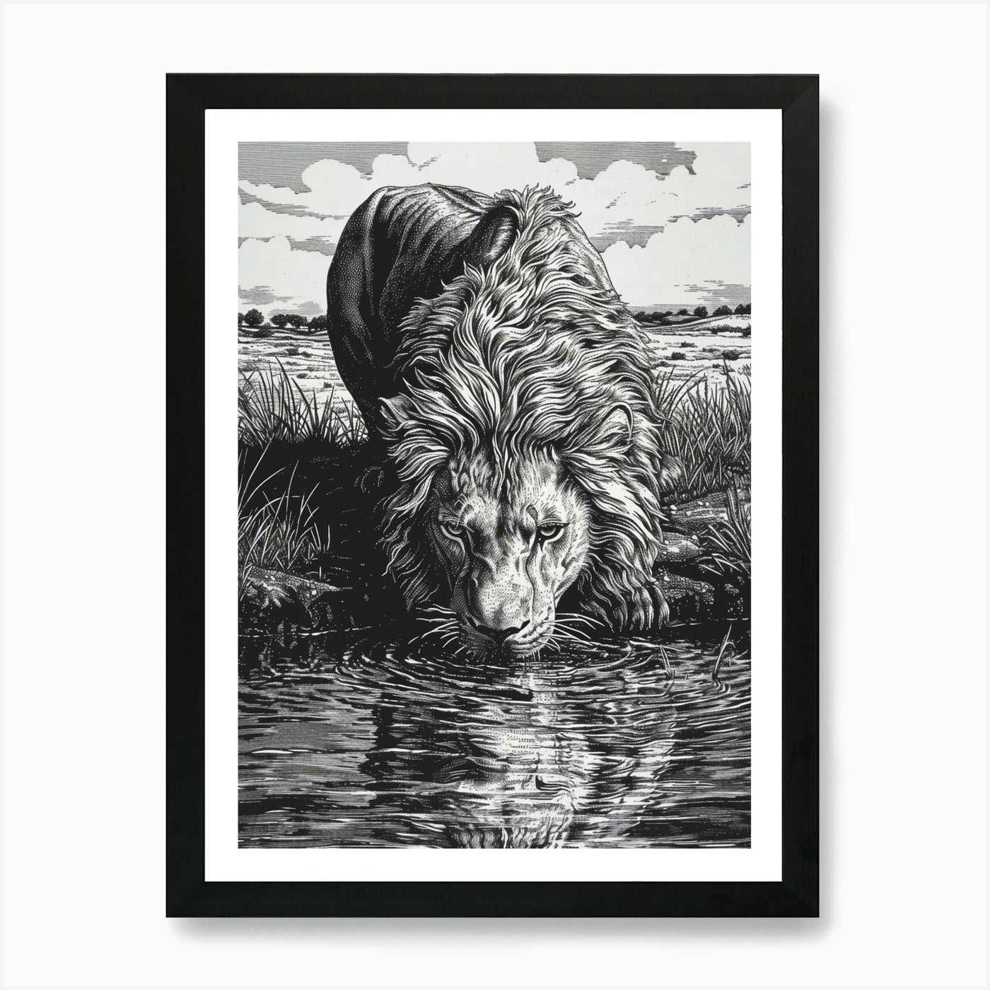 Barbary Lion Relief Illustration Dr Framed Wall Art Poster Canvas Print Picture